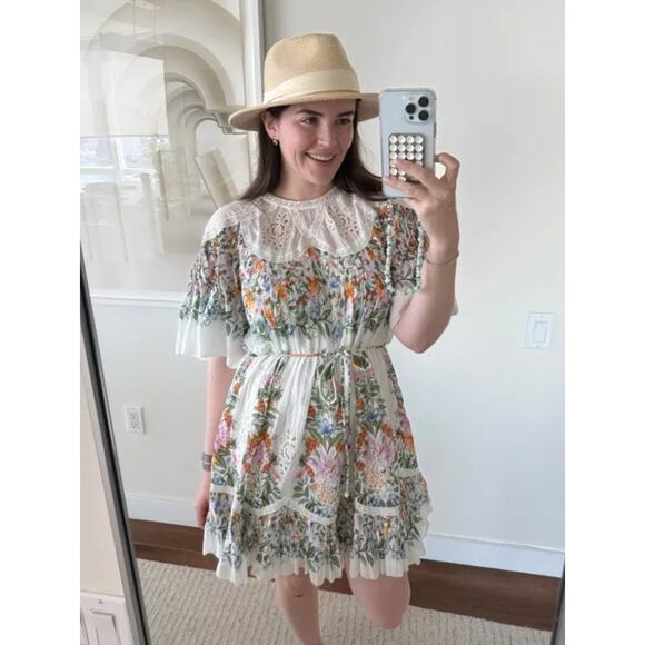 FARM RIO Sweet Bloom Bouquet Short-Sleeve Mini Dress Size Medium - Picture 2 of 11